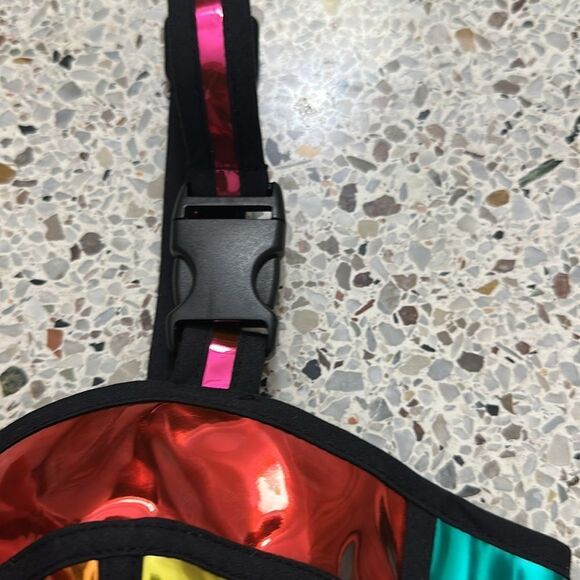 Club exx rainbow bra top runner dolls kill shiny rave small s - Picture 3 of 6